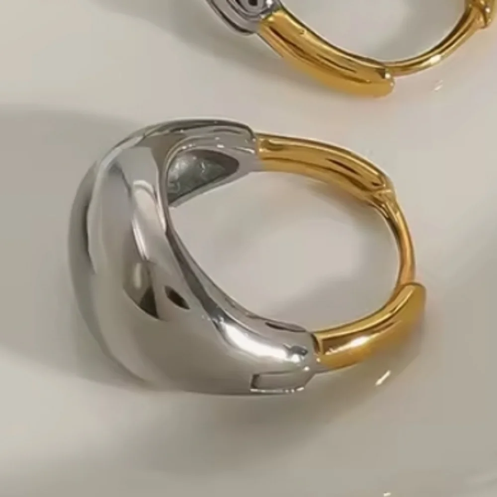New! Two-Tone Hoop Earrings Gold Plated Dual-tone Sculpted | NWOT